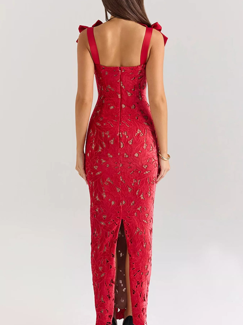 Slit Tie Shoulder Maxi Dress by Shopiebay