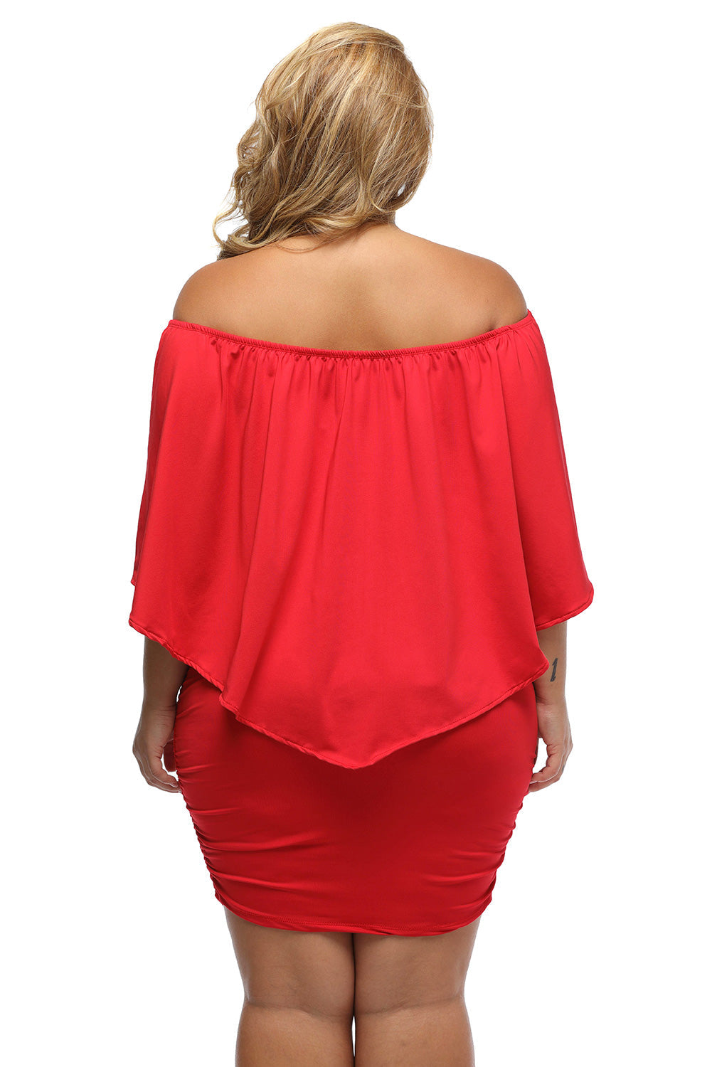 Plus size  Dressing Layered Fiery Red Mini Poncho Dress