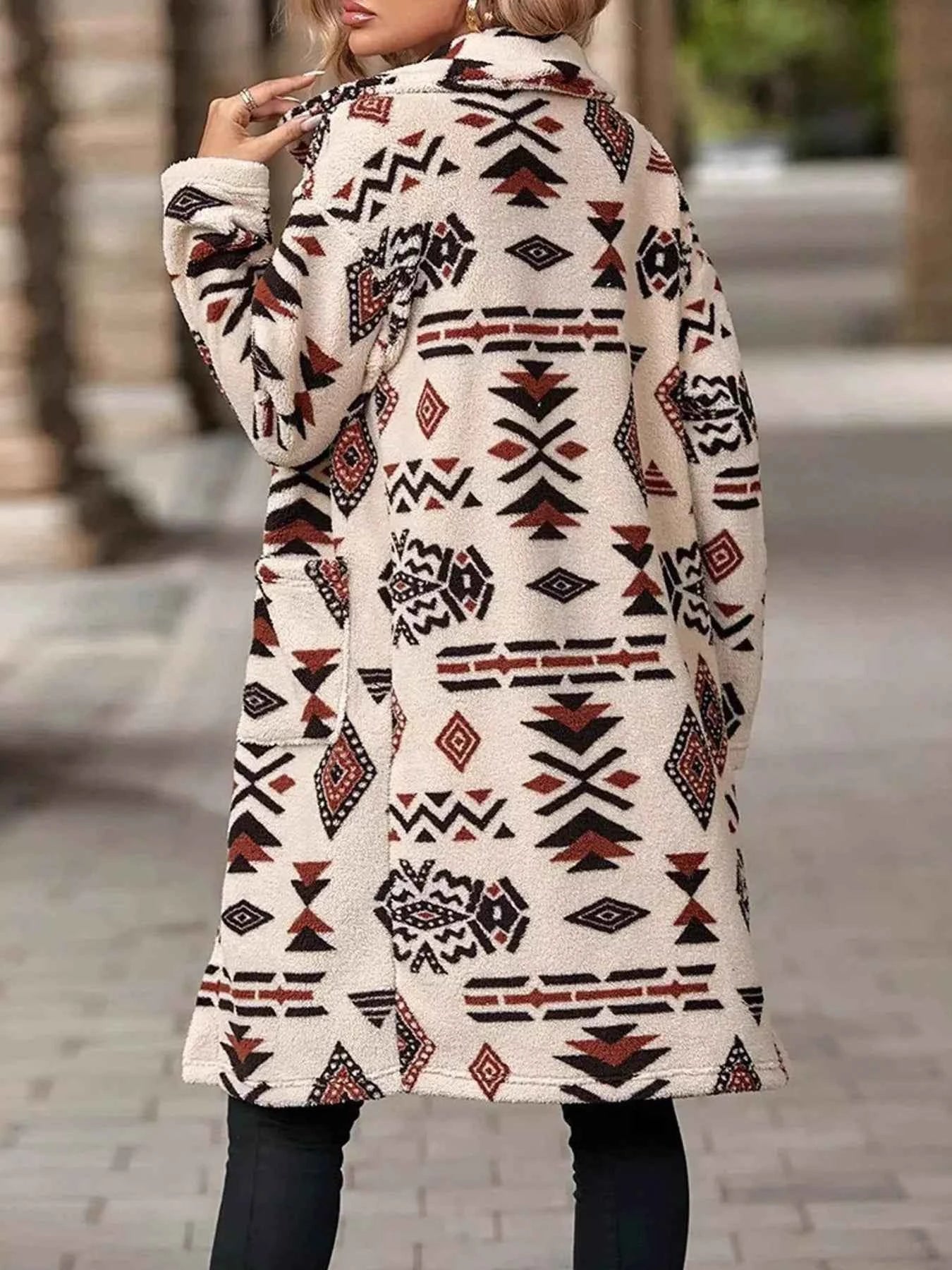 Geometric Button Up Longline Coat
