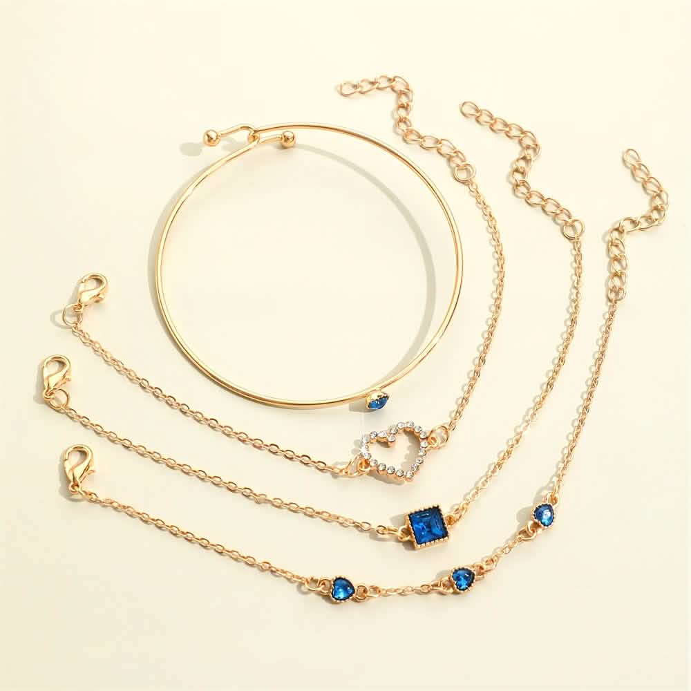4pcs Rhinestone Alloy Bracelet Set – Minimalist Heart & Square Design by DailySale