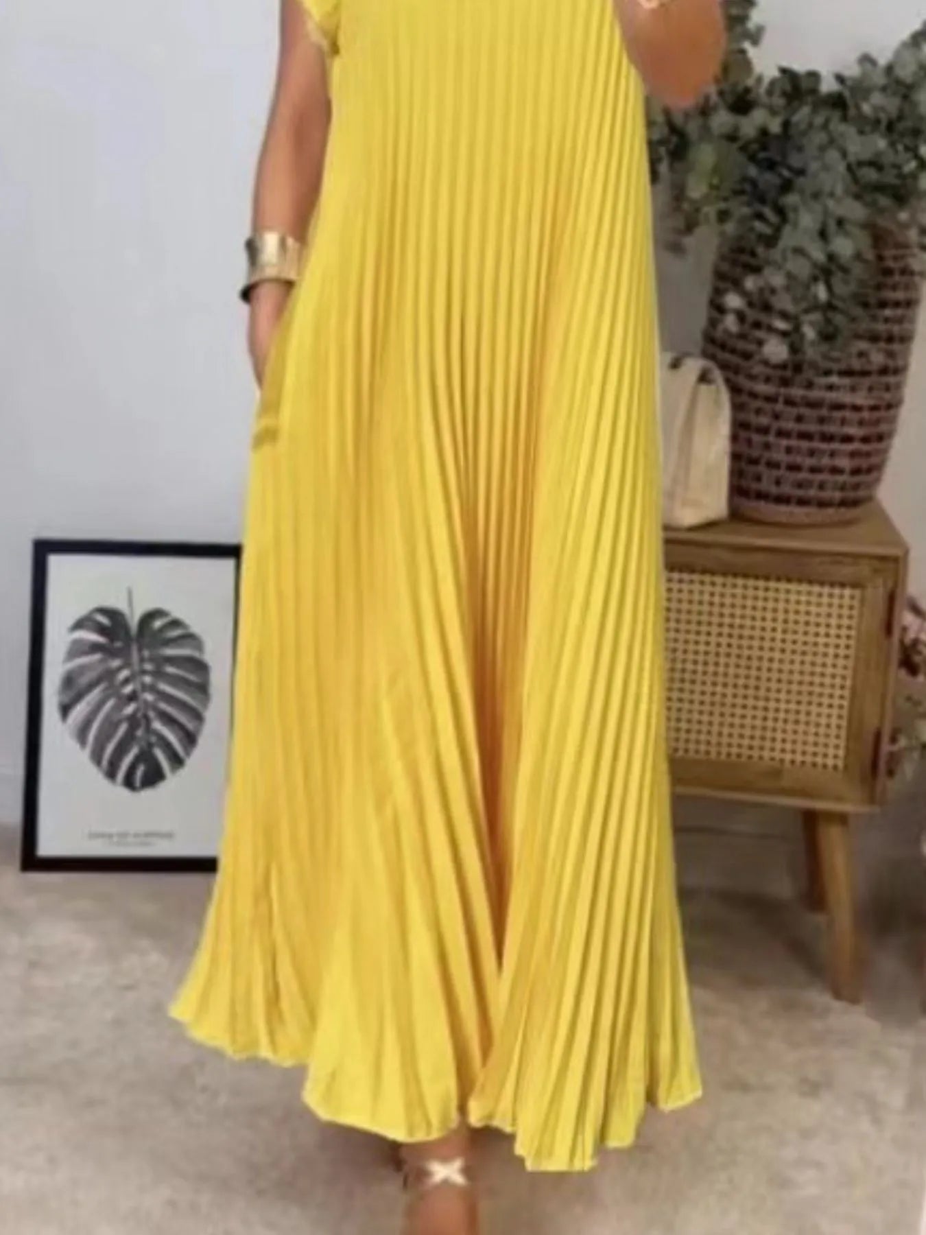 Pleated Round Neck Maxi Dress by Shopiebay