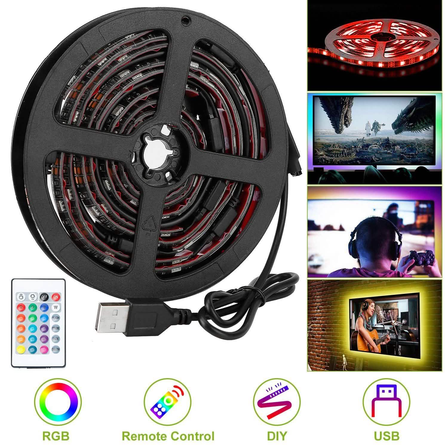 6.56ft TV LED Backlight RGB Strip Light USB Monitor Lighting by DailySale