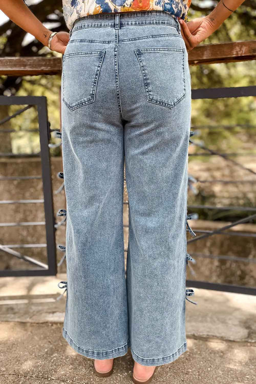 Beau Blue Bow Knot Side Detail Straight Leg Loose Jeans by Wild and Free Boutique