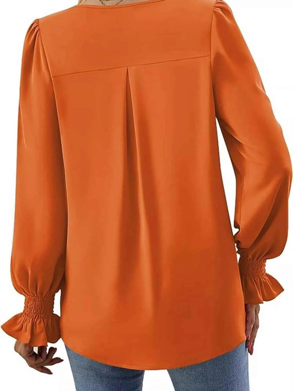 V-Neck Long Sleeve Ruffle Cuff Blouse