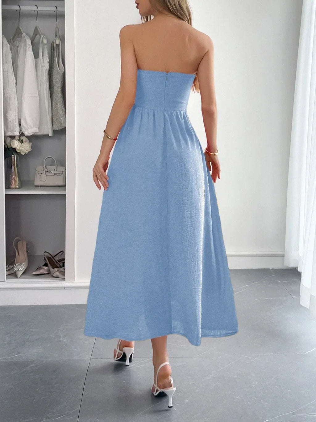 Strapless A-Line Midi Dress with Pockets by Shopiebay