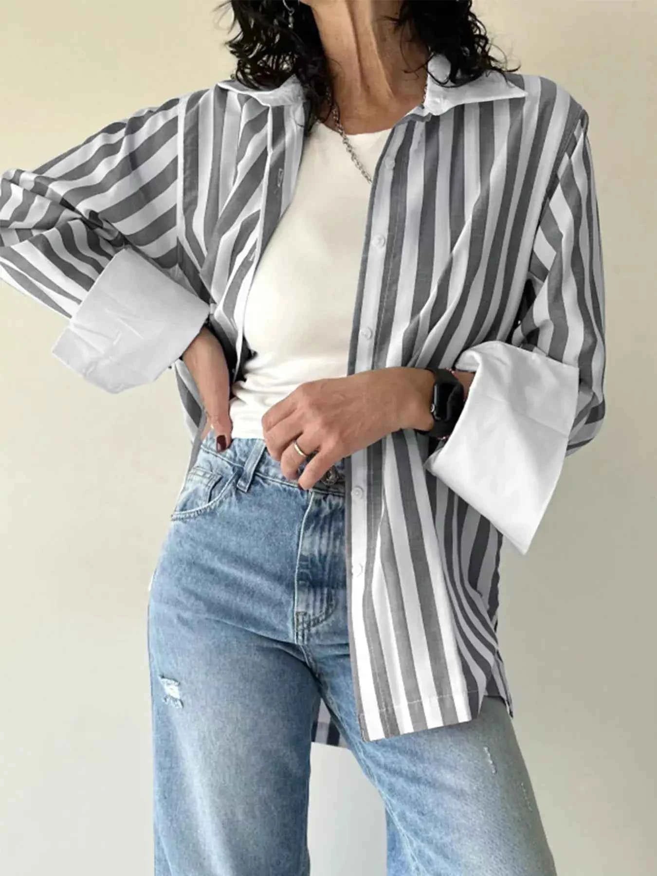 Striped Oversized Button Up Shirt