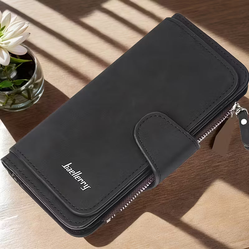 Vintage Faux Leather Long Wallet – Trifold Credit Card Holder with Snap & Zipper by DailySale