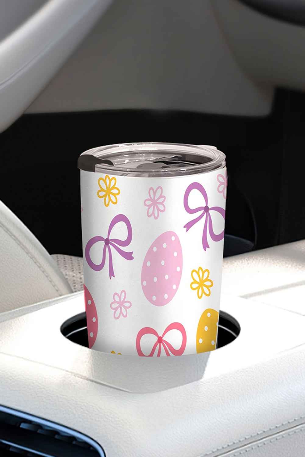 White Easter Egg Bow Flower Printed Insulated Stainless Steel Thermal Cup