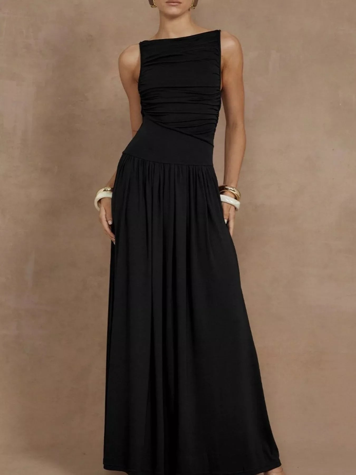 Ruched Sleeveless Maxi Dress by Shopiebay