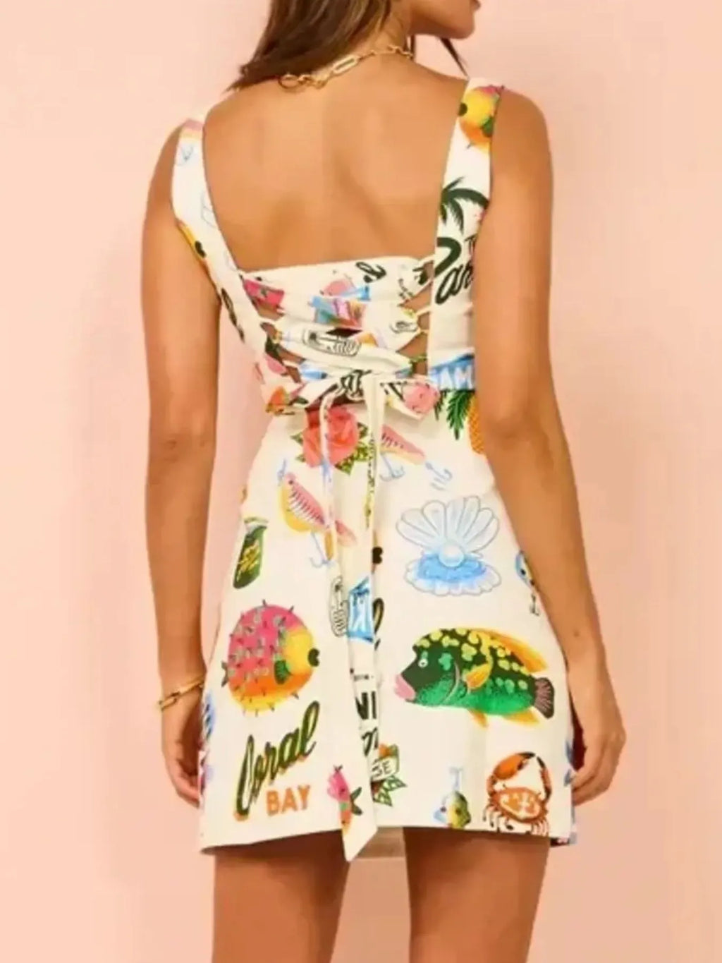 Printed Square Neck Summer Mini Dress by Shopiebay