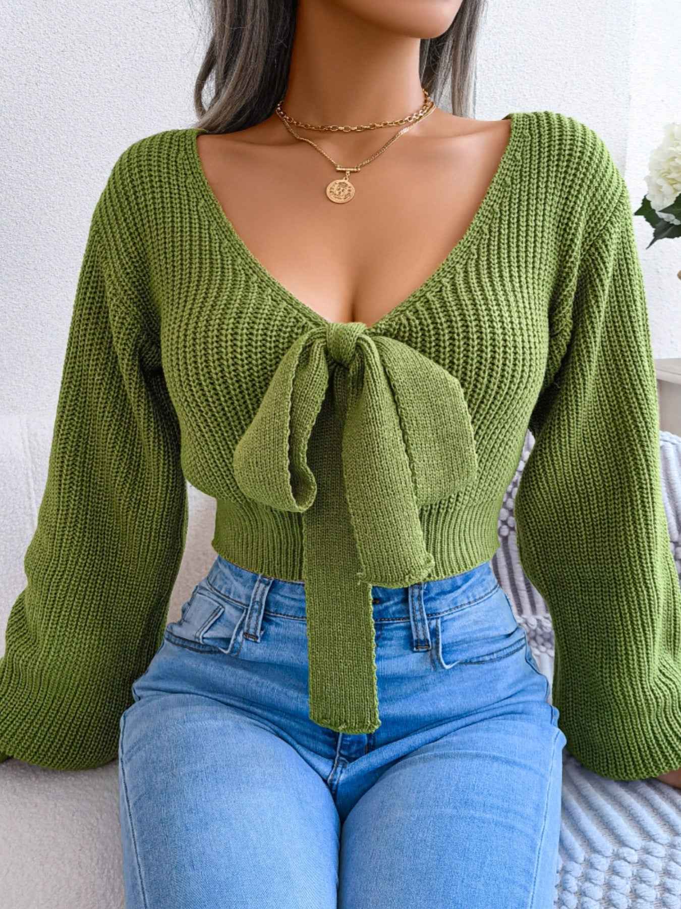 Tie-Front Cropped Sweater