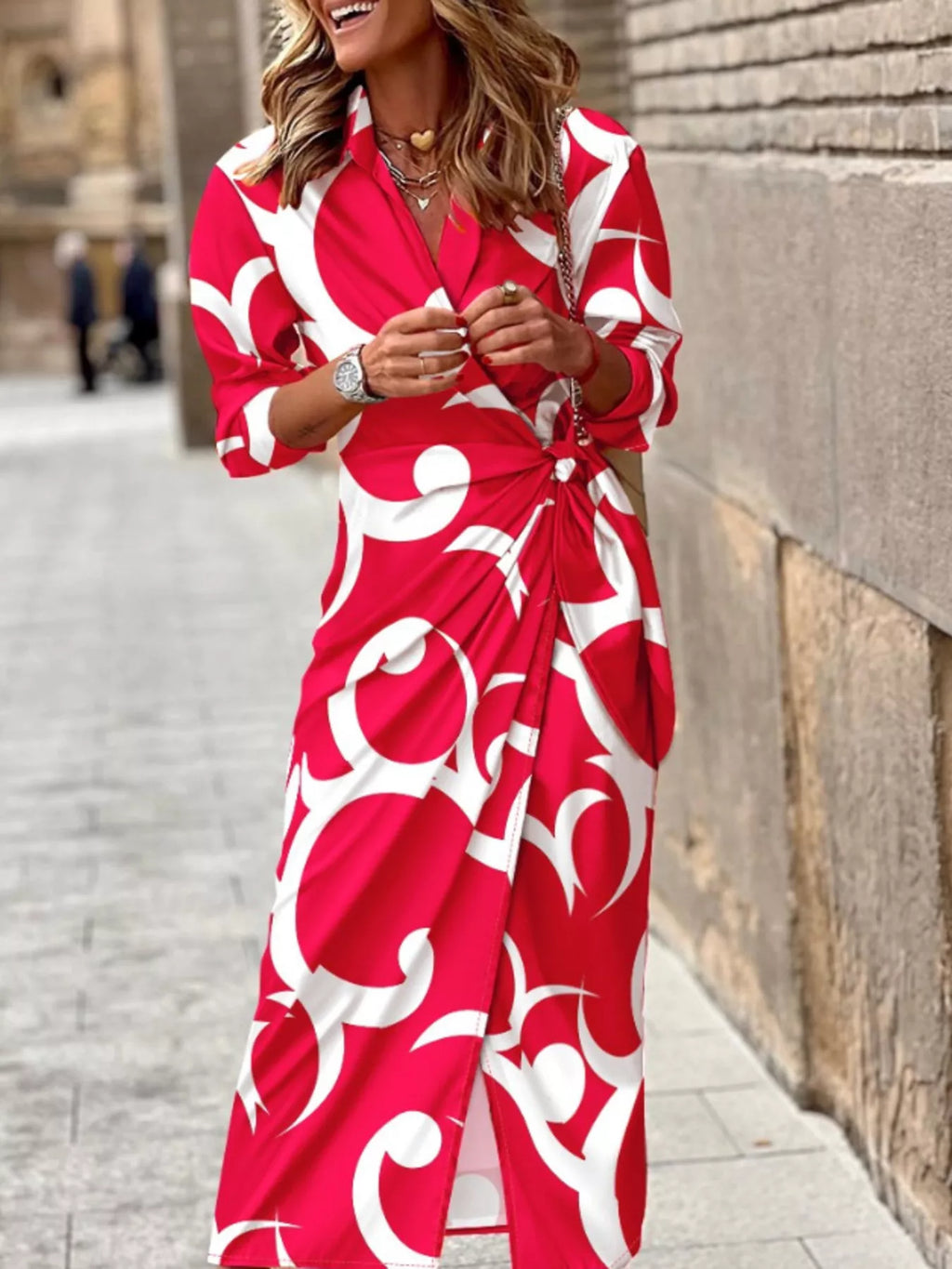 Printed Collared Neck Shirt Dress by Shopiebay
