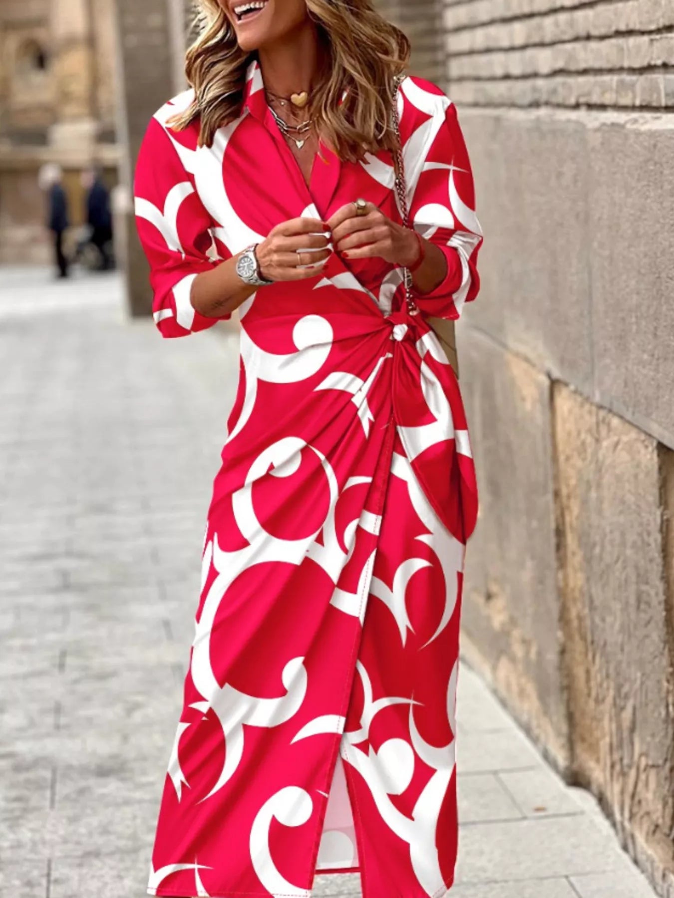 Printed Collared Neck Shirt Dress by Shopiebay