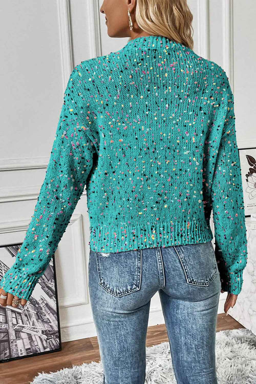 Aruba Blue Rhinestone Decor Multicolor Confetti Sweater Cardigan by Wild and Free Boutique