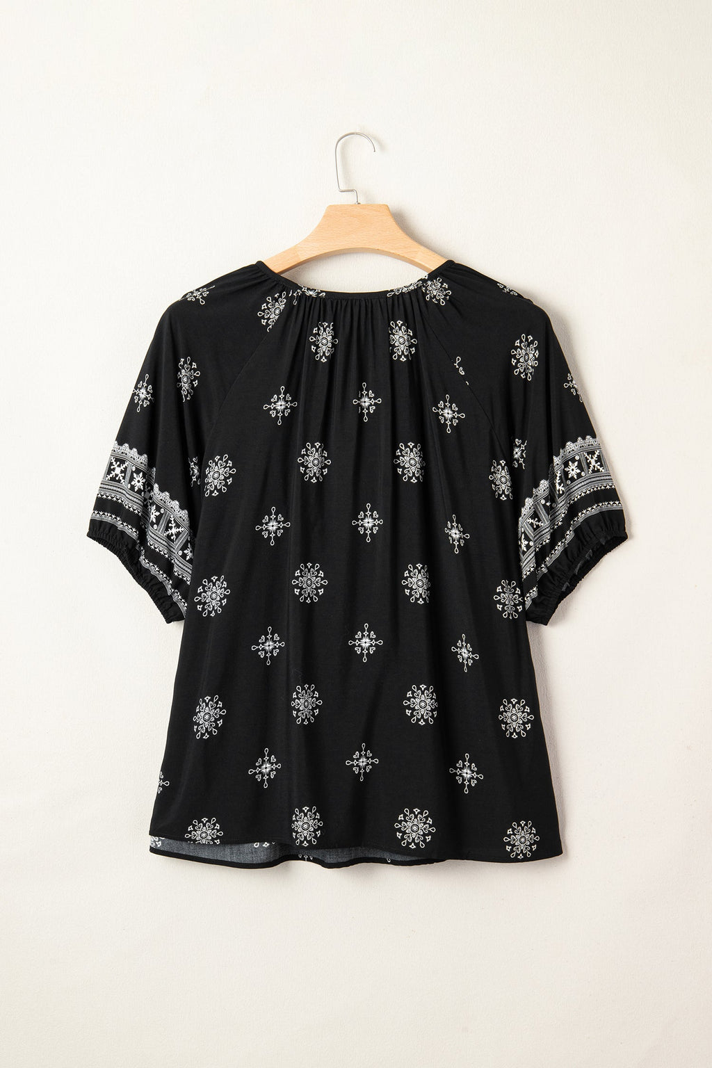 Yellow Boho Chic Notched V Neck Plus Floral Short Sleeve Top