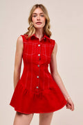 SO ME Button Down Sleeveless Collared Game Day Mini Dress by Selvanelle