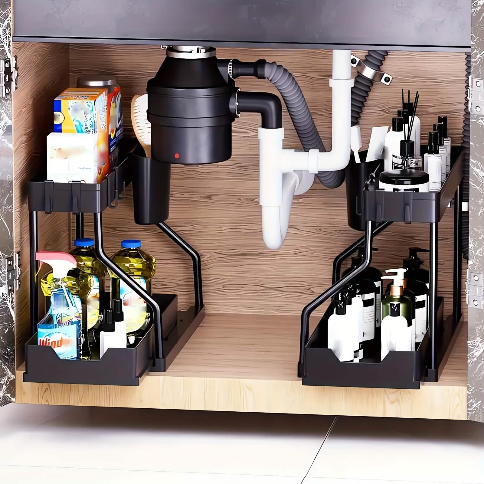 2-Piece Under Sink Organizer with Sliding Shelves – Multi-Purpose Storage Rack by DailySale