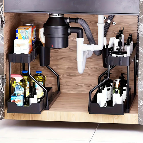2-Piece Under Sink Organizer with Sliding Shelves – Multi-Purpose Storage Rack by DailySale