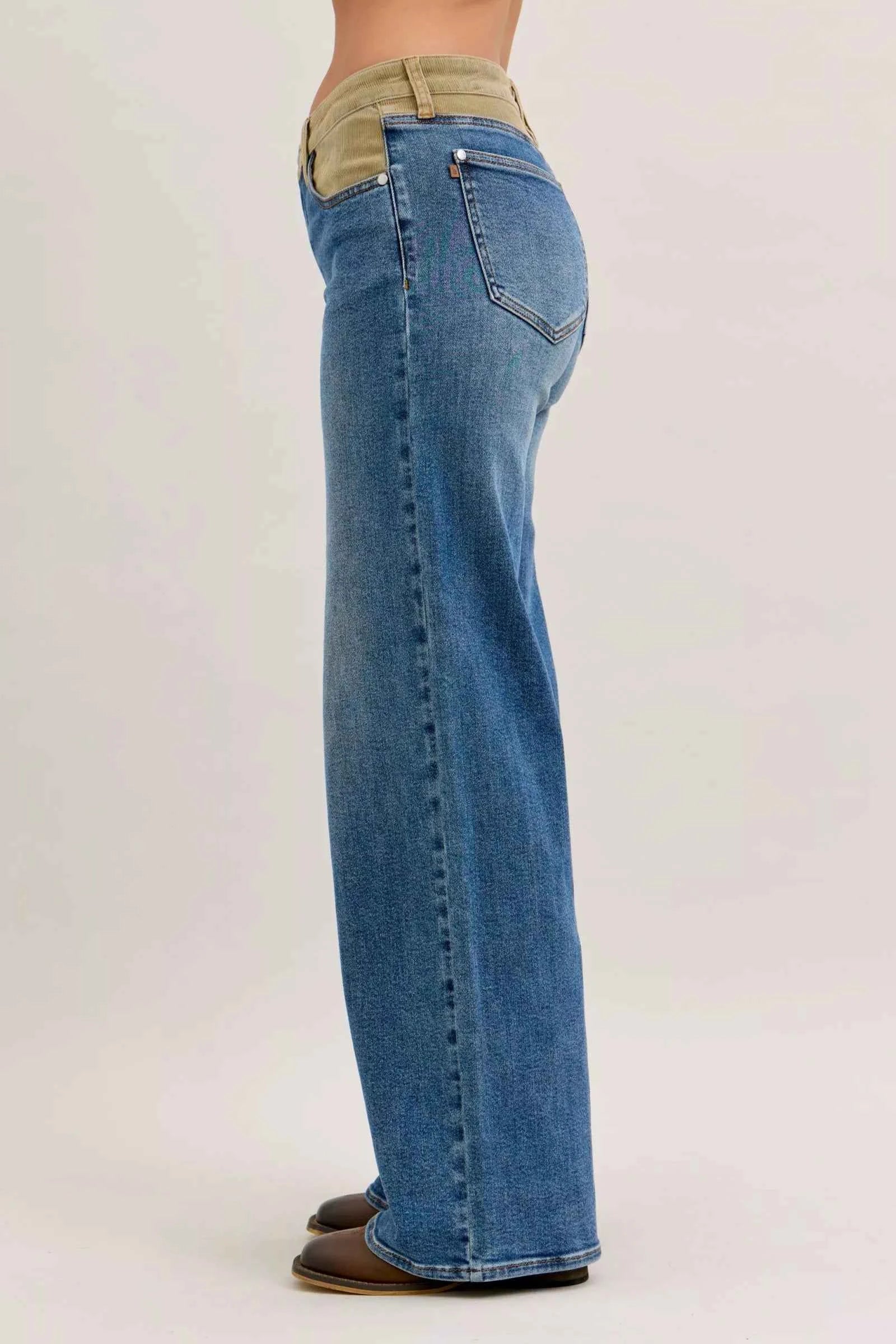 Judy Blue MR Column Straight Jeans with Corduroy Waist