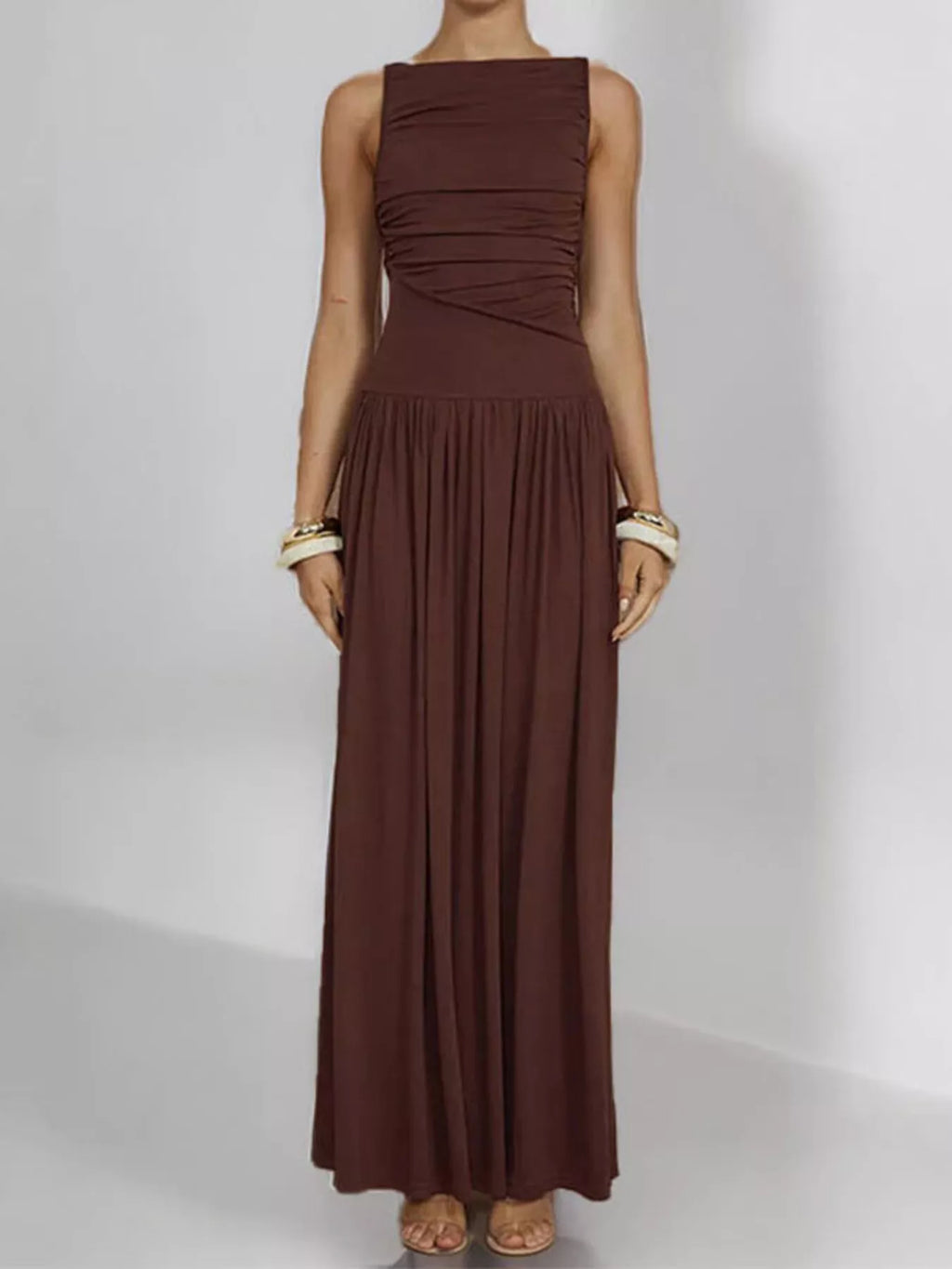 Ruched Sleeveless Maxi Dress by Shopiebay