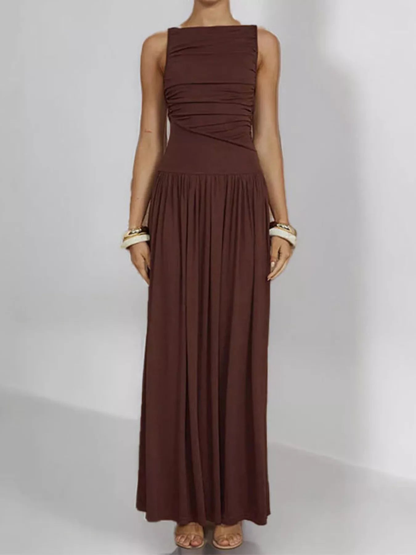 Ruched Sleeveless Maxi Dress by Shopiebay