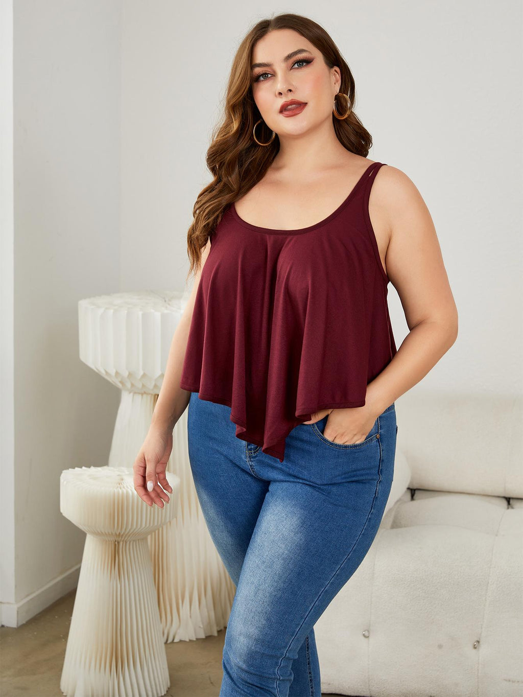 Plus Size Double-Strap Scoop Neck Cami See size chart under “more details”