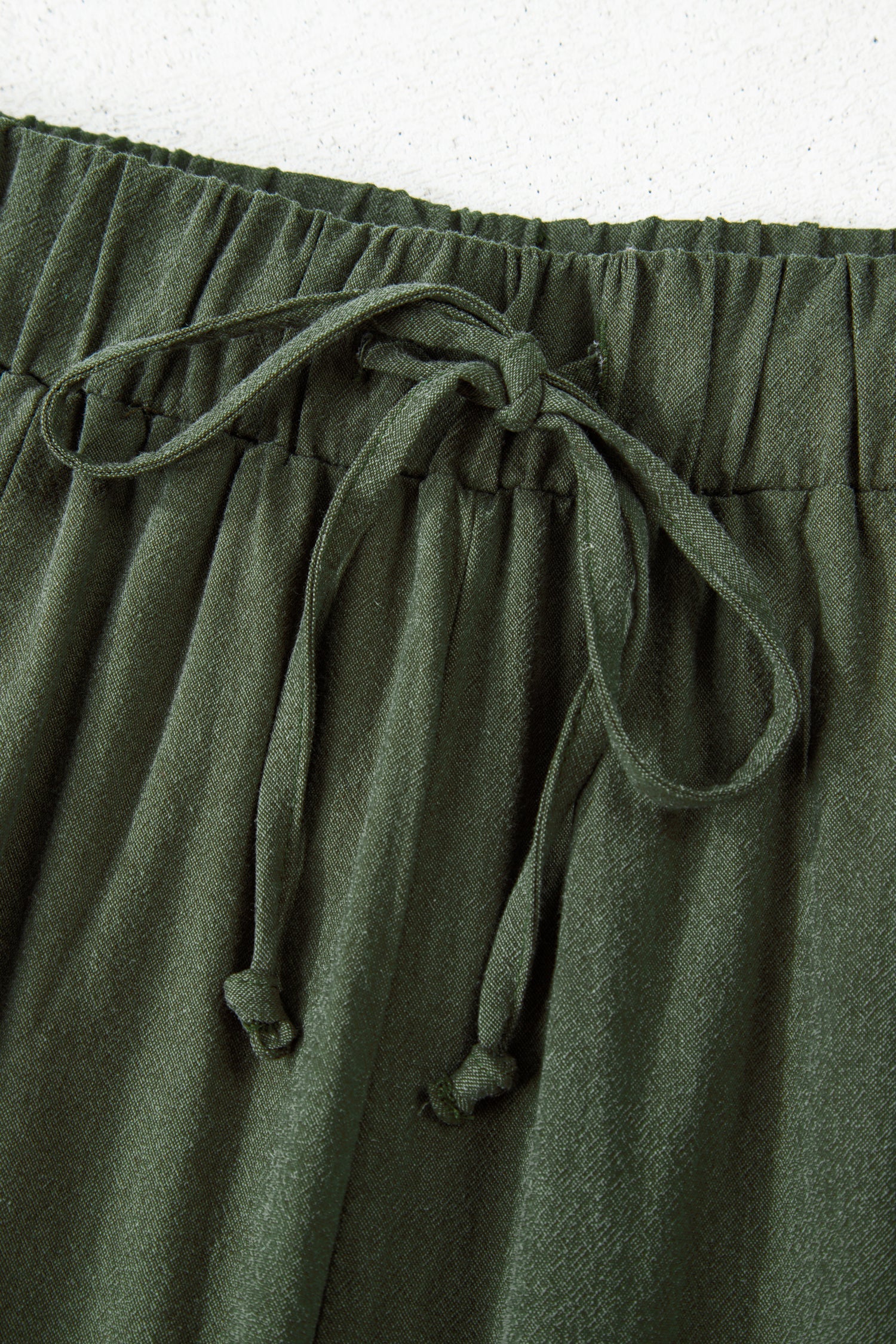 Jungle Green Drawstring Elastic Waist Patch Pocket Barrel Leg Casual Pants