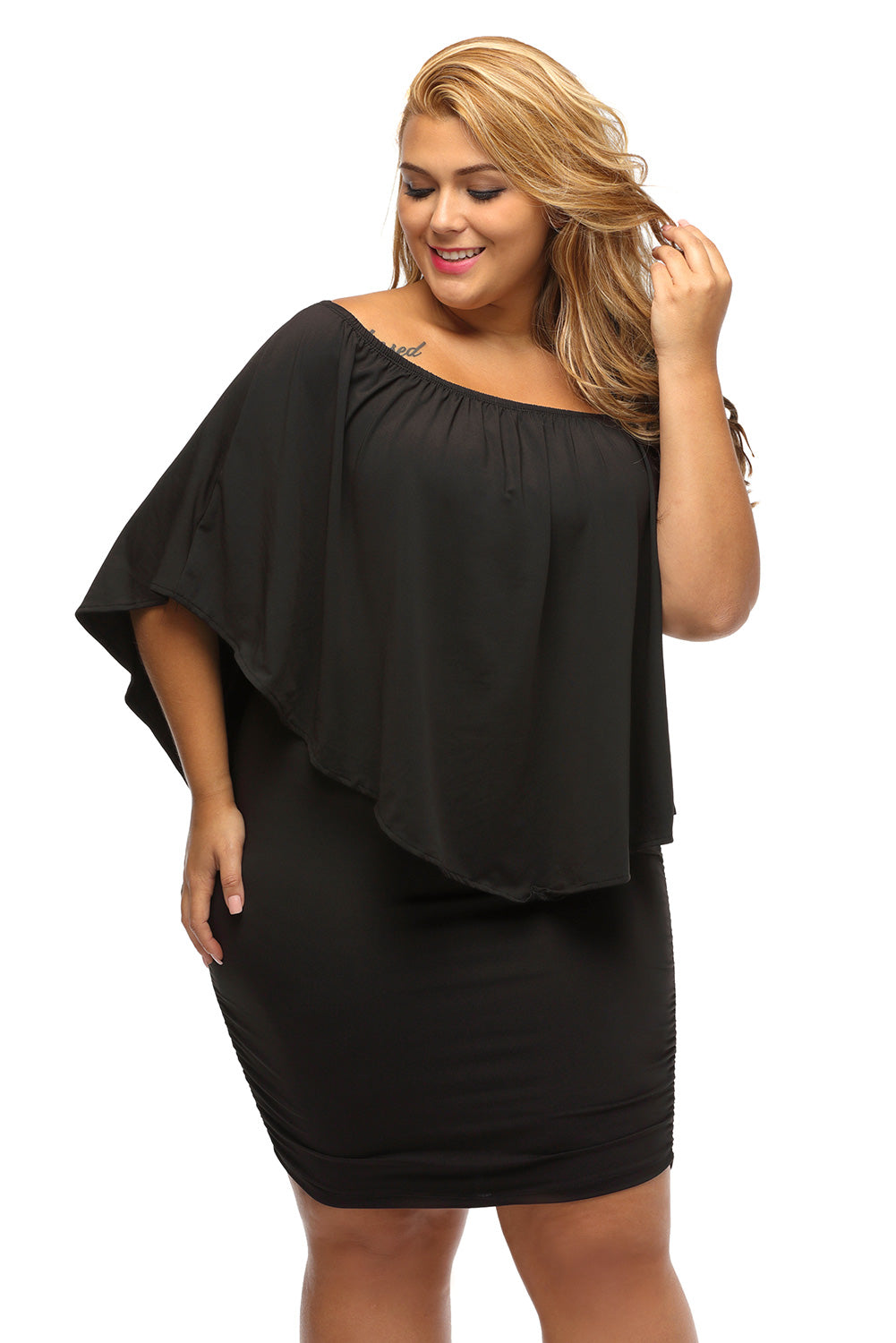 Plus size  Dressing Layered Fiery Red Mini Poncho Dress
