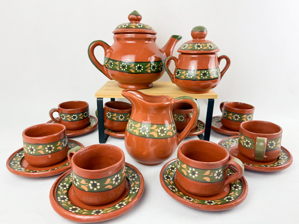 Traditional Mexican Tea Pot Set 16pc - Juego de Te Barro by TheMexHub