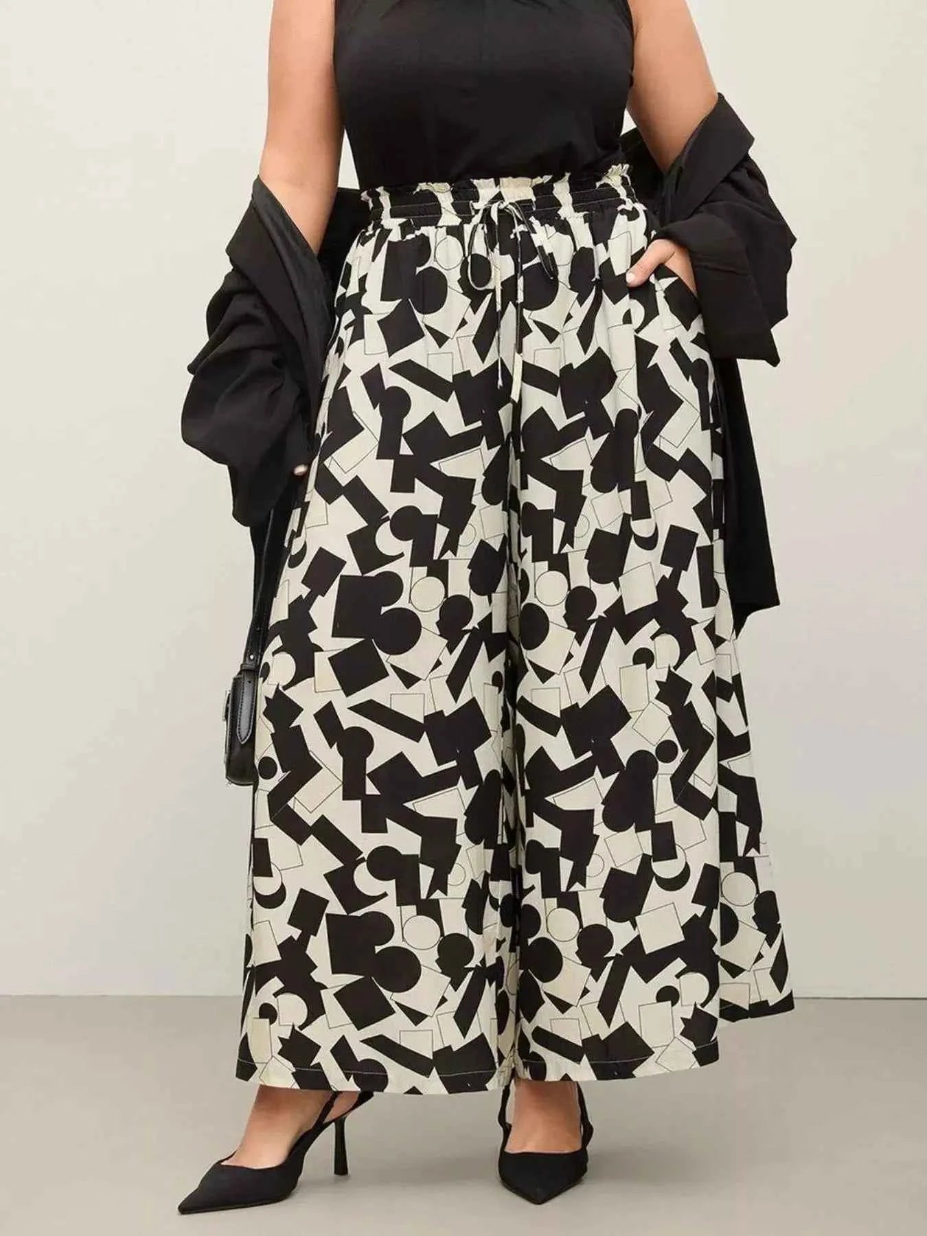Plus Size Abstract Wide Leg Pants