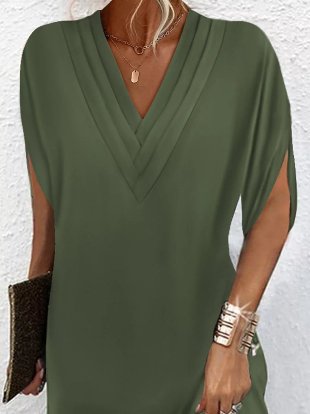 V-Neck Slit Sleeve Mini Dress by Shopiebay