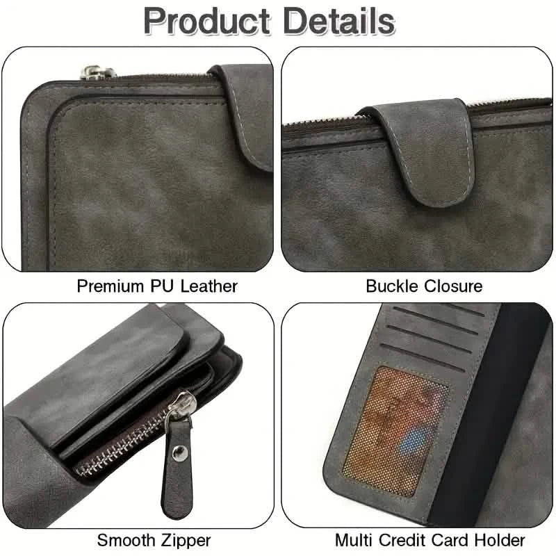 Vintage Faux Leather Long Wallet – Trifold Credit Card Holder with Snap & Zipper by DailySale
