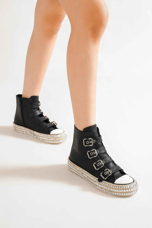 Beast Fashion Multi-Buckle Straps Studded Platform Sneakers by Wild and Free Boutique