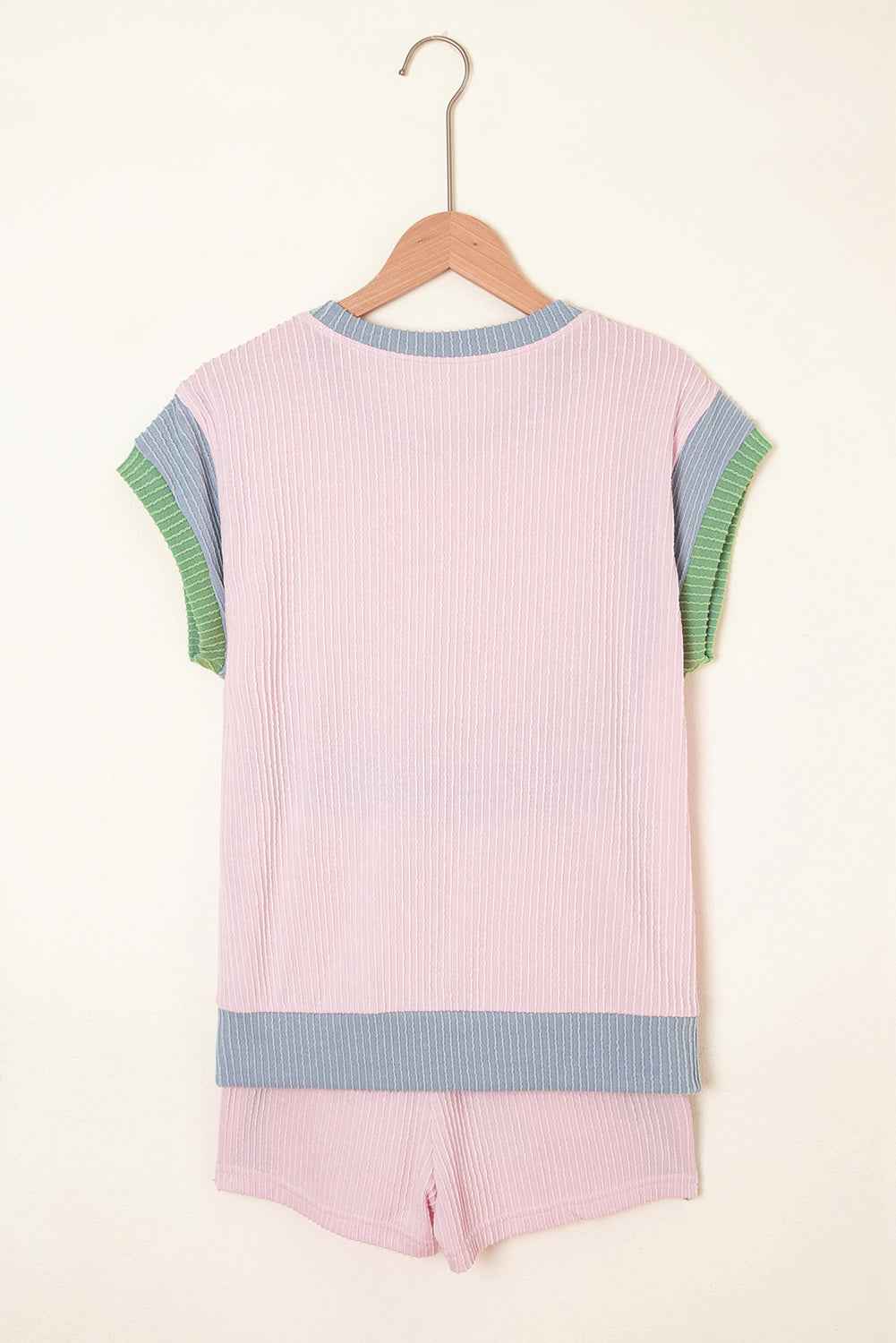 Light Pink Colorblock Corded Short Sleeve Boxy Top and Shorts Set by Wild and Free Boutique