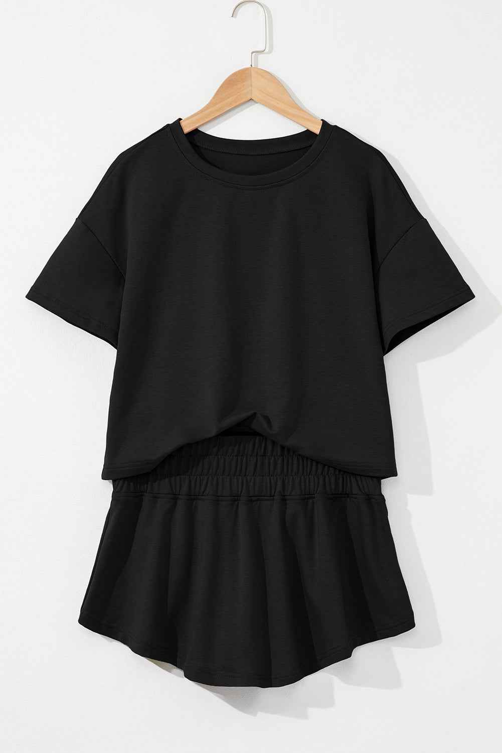 Black Cropped Tee and Ruffle High Waist Skort Set