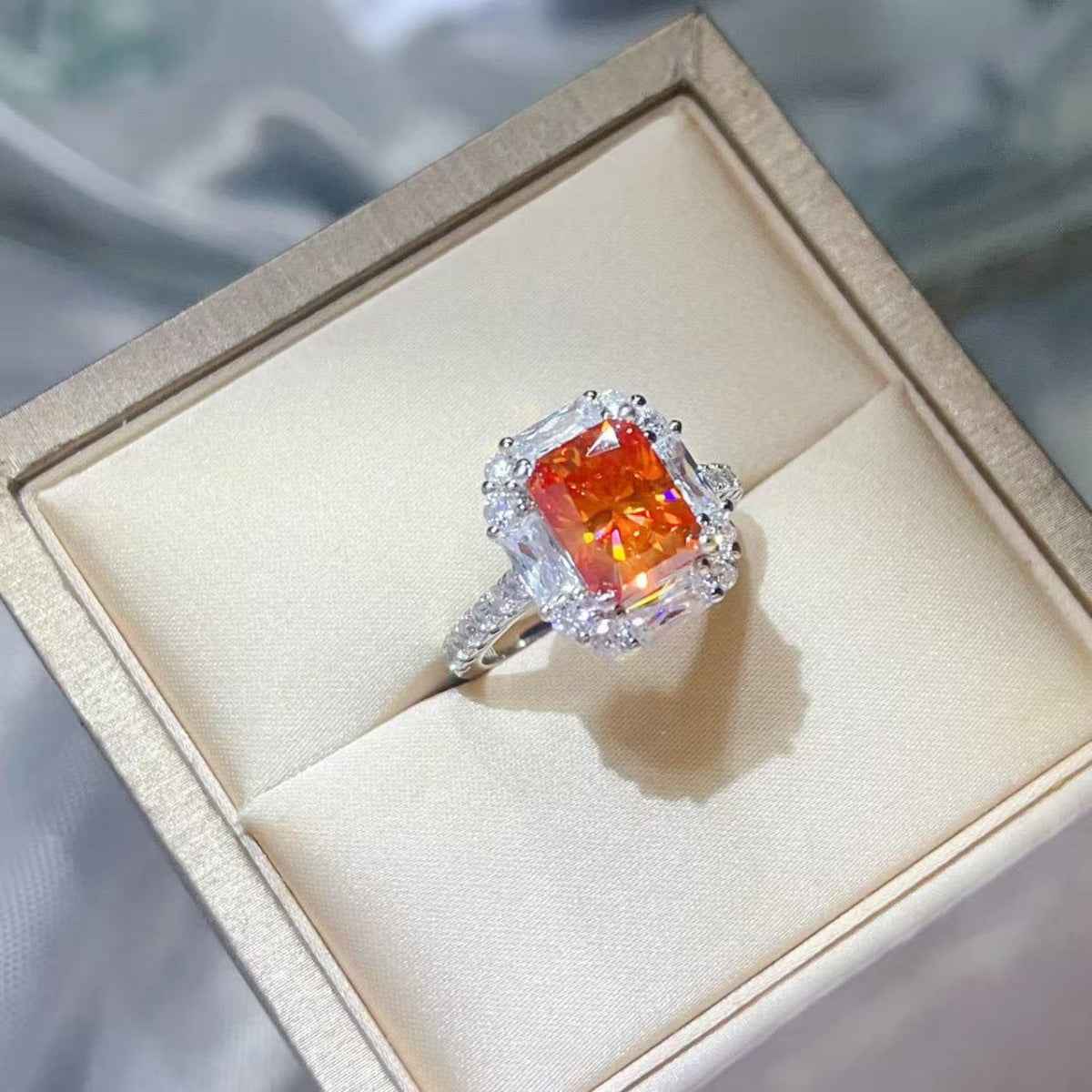3 Carat Emerald Cut Moissanite Halo Ring