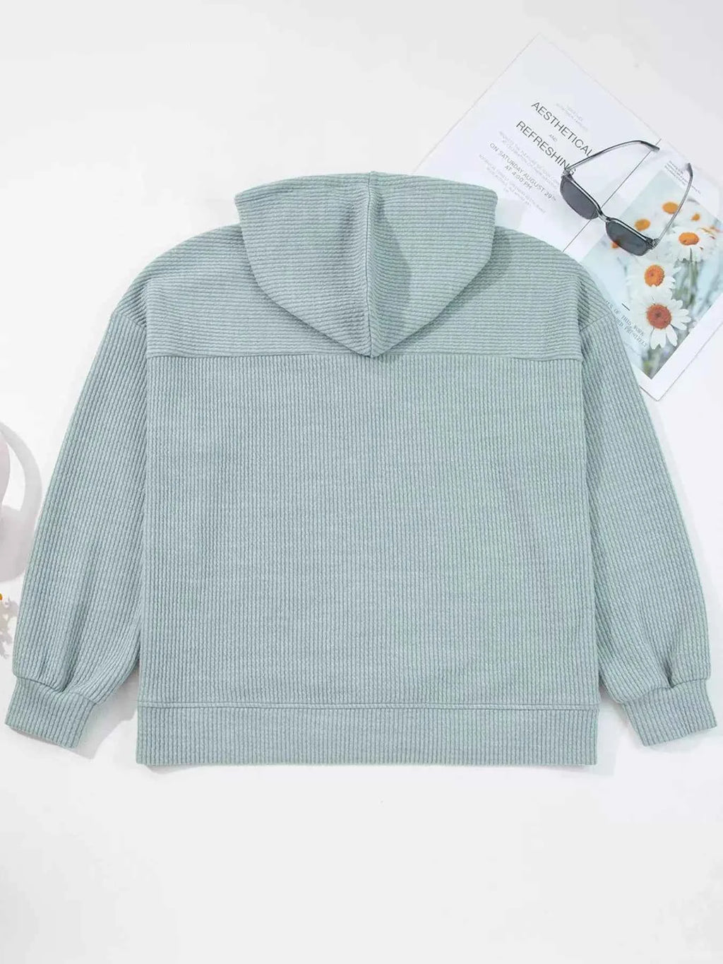 Ribbed Knit Drop Shoulder Hoodie