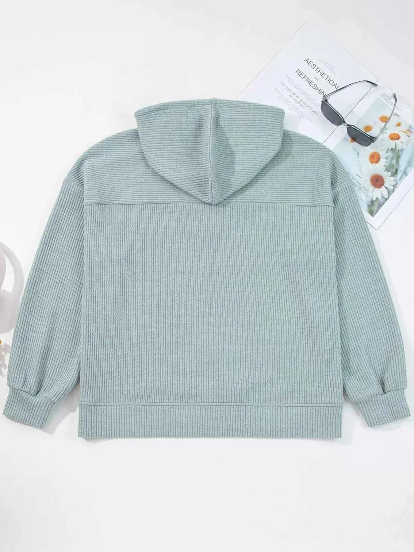 Ribbed Knit Drop Shoulder Hoodie