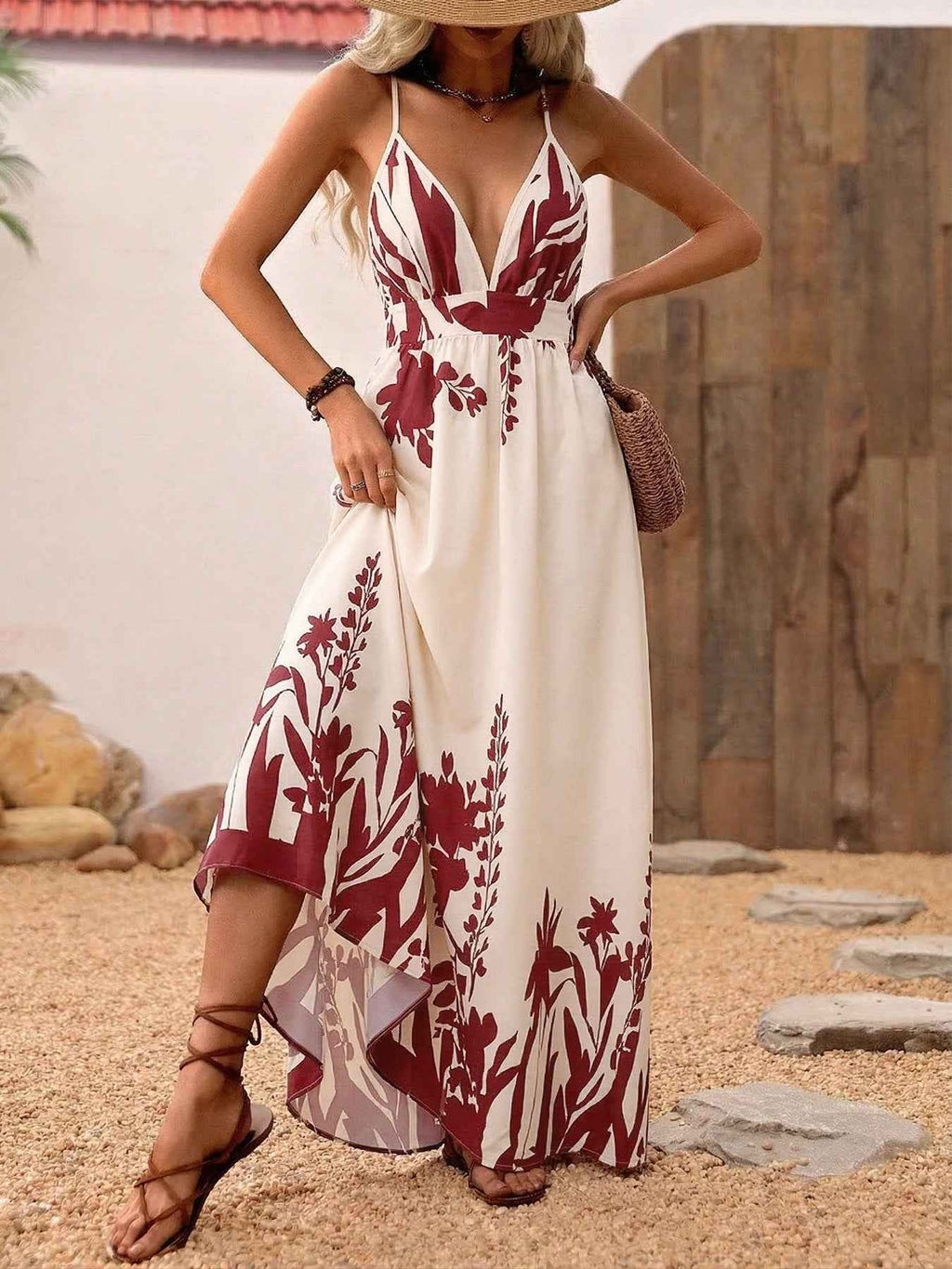 Deep V Neck Spaghetti Strap Maxi Dress