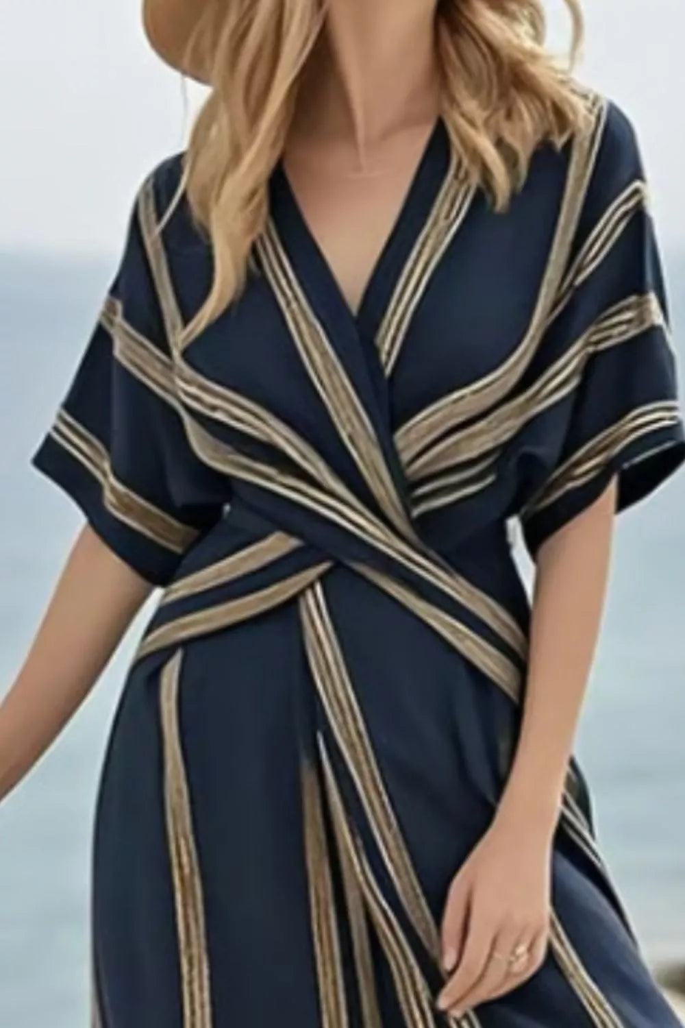 Striped Wrap Half Sleeve Maxi Dress by Shopiebay