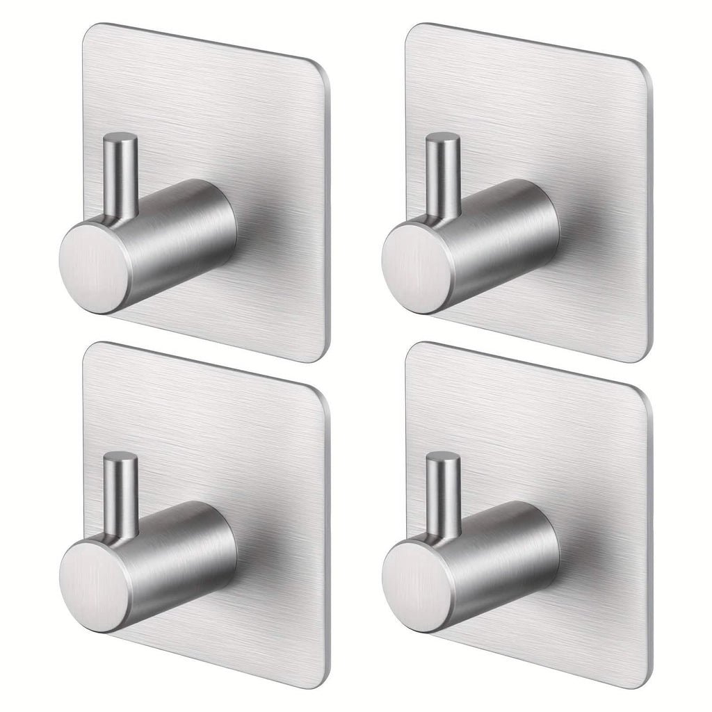 4-Pack Heavy Duty Stick Hooks – Stainless Steel, Waterproof, Wall Mount by DailySale
