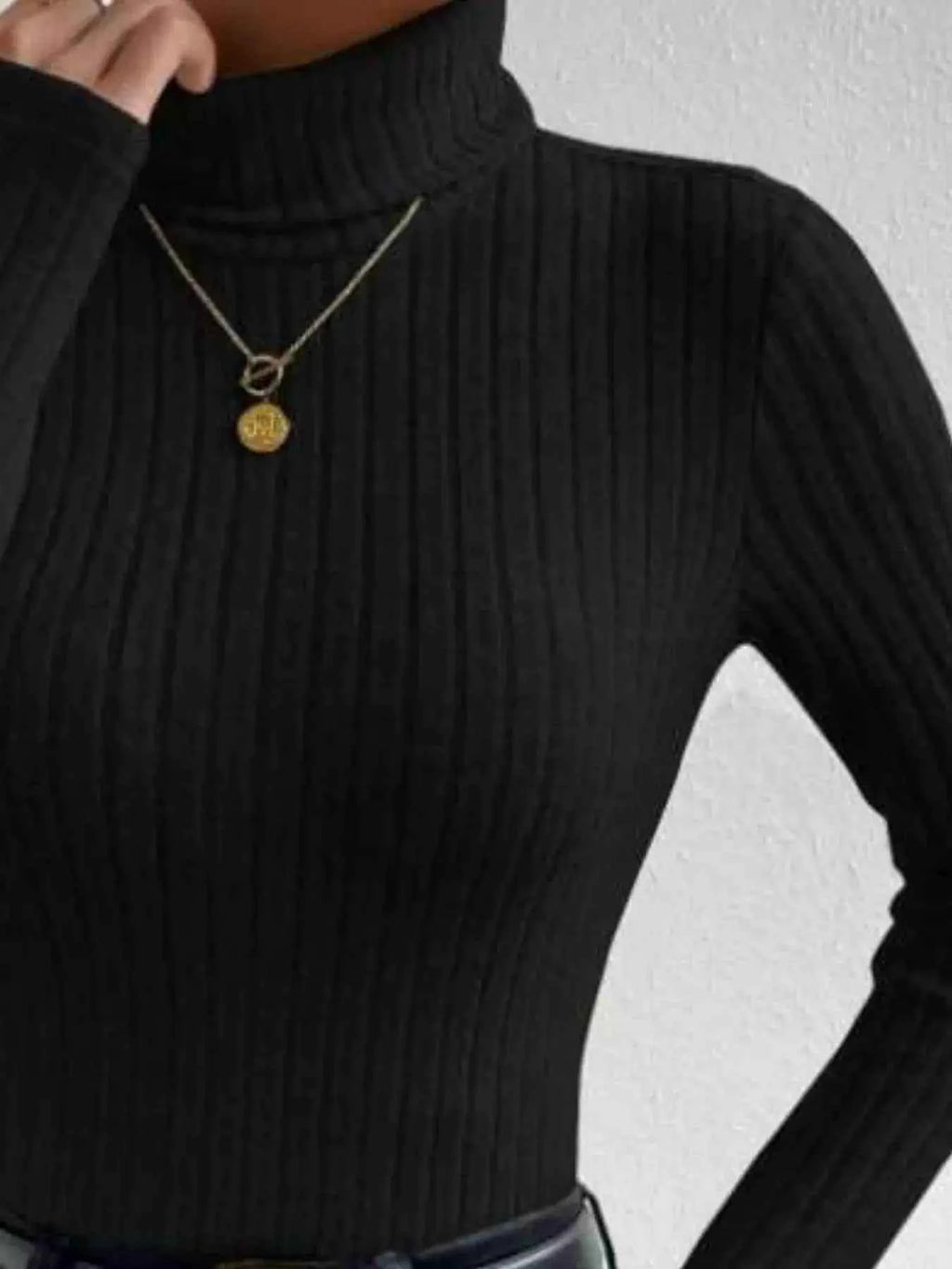 Ribbed Turtleneck Long Sleeve T Shirt