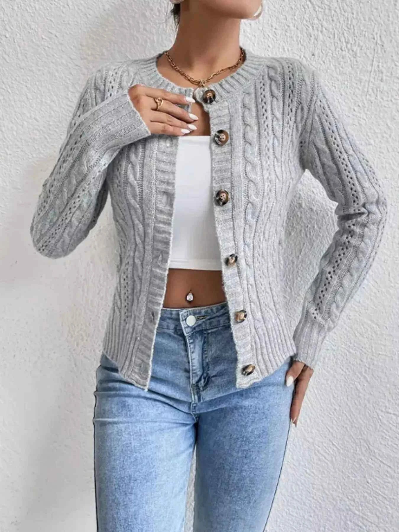 Cable Knit Button Up Cardigan