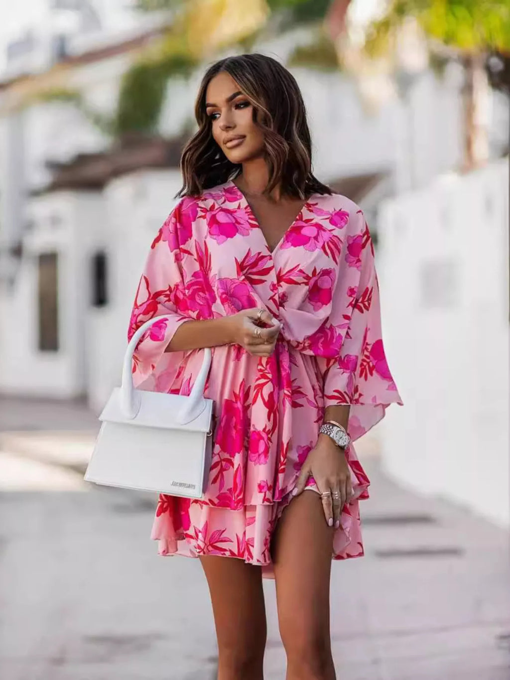 Layered Printed Surplice Mini Dress by Shopiebay