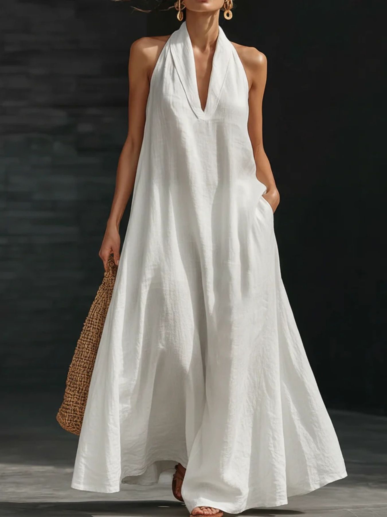 Halter Neck Maxi Dress with Pockets by Shopiebay
