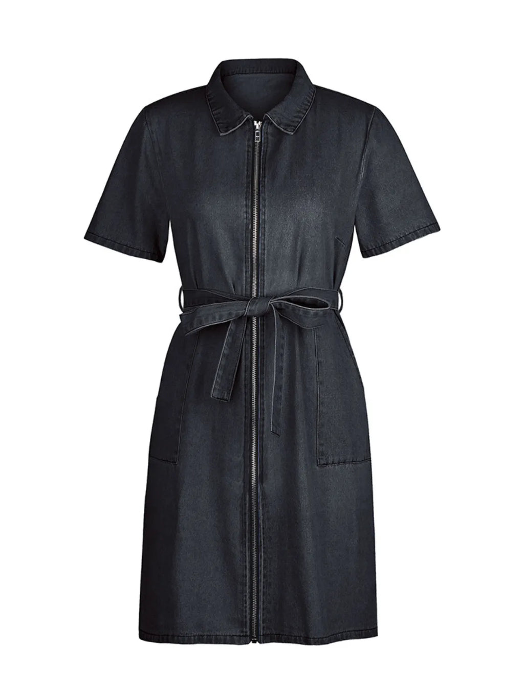 Full Size Zip Front Short Sleeve Denim Dress Plus Size by Selvanelle