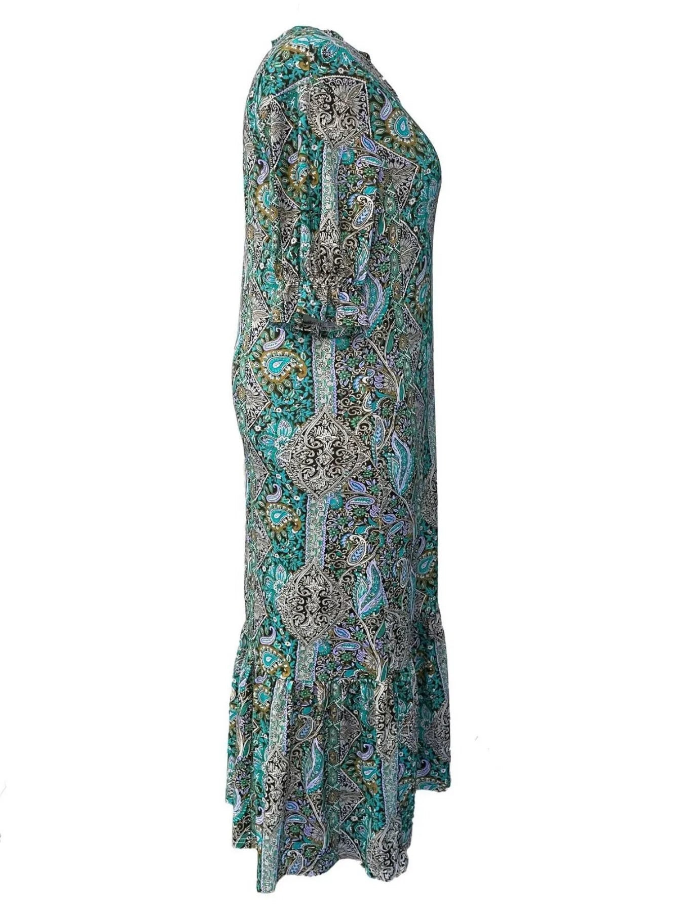 Bohemian Paisley Print Ruffle Hem Midi Dress by Shopiebay