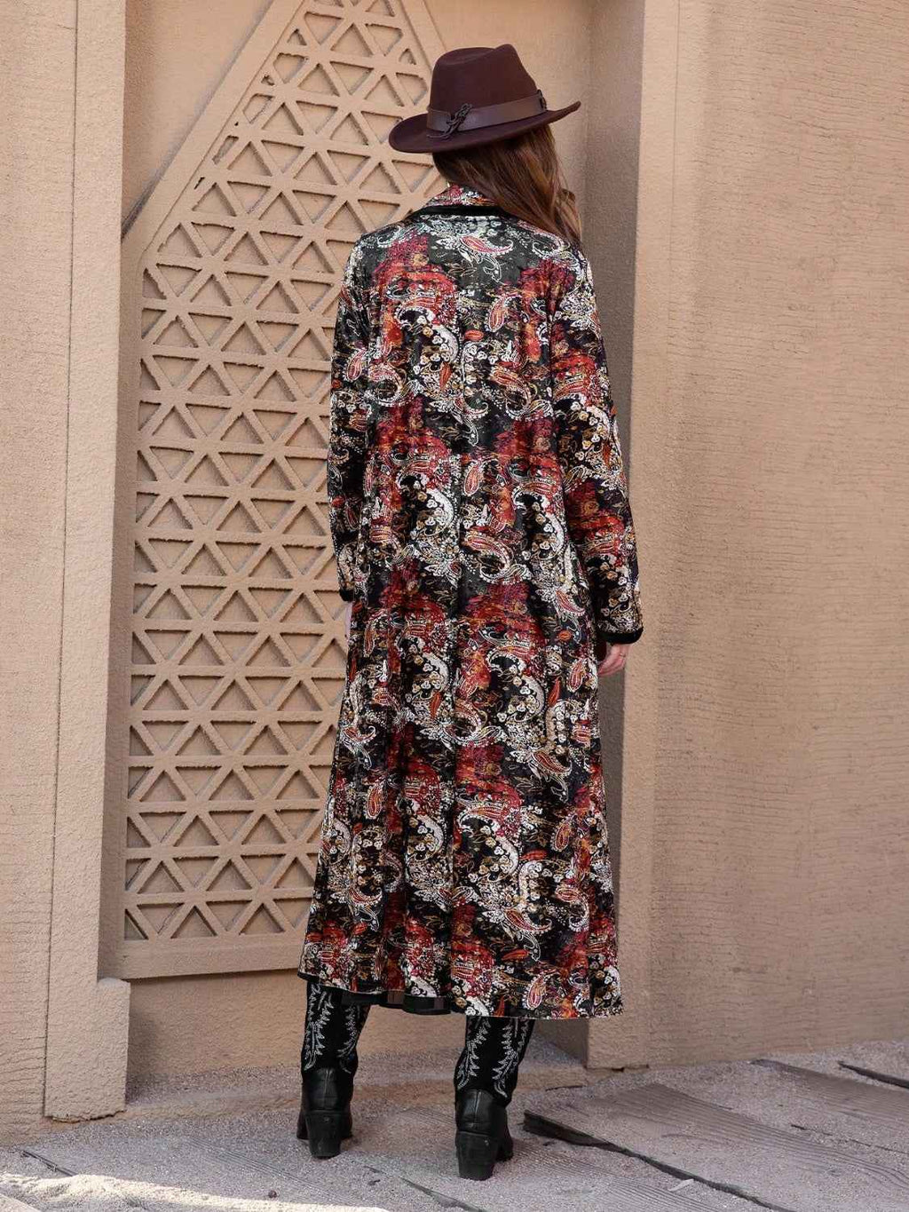 Printed Open Front Long Sleeve Outerwear