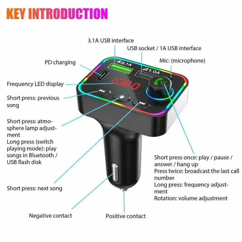 7 Color LED Backlit Light Bluetooth FM Transmitter and Dual USB Charger by DailySale