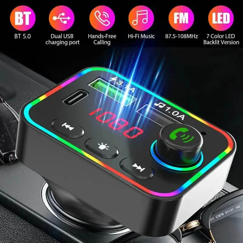 7 Color LED Backlit Light Bluetooth FM Transmitter and Dual USB Charger by DailySale